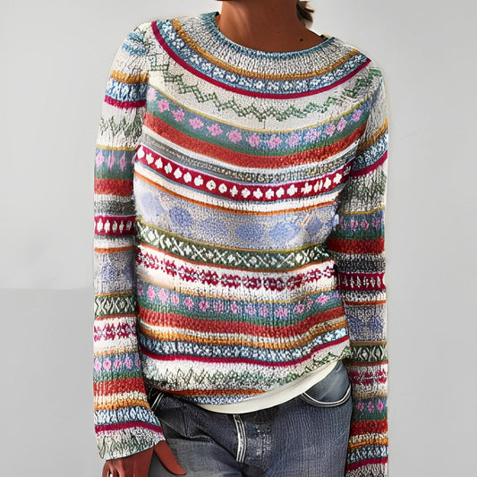 Klassischer Damenpullover mit Muster → Eleganter Damenpullover mit Blumenmuster - IdealeKleiden
