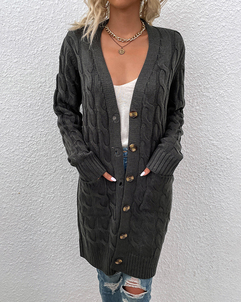 Elegant Long Sleeve Plain Cardigan for Women