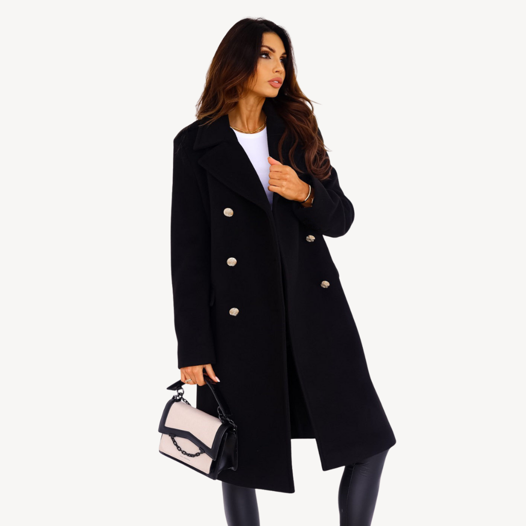 Women's Wool Double-Breasted Buckle Coat Elegant