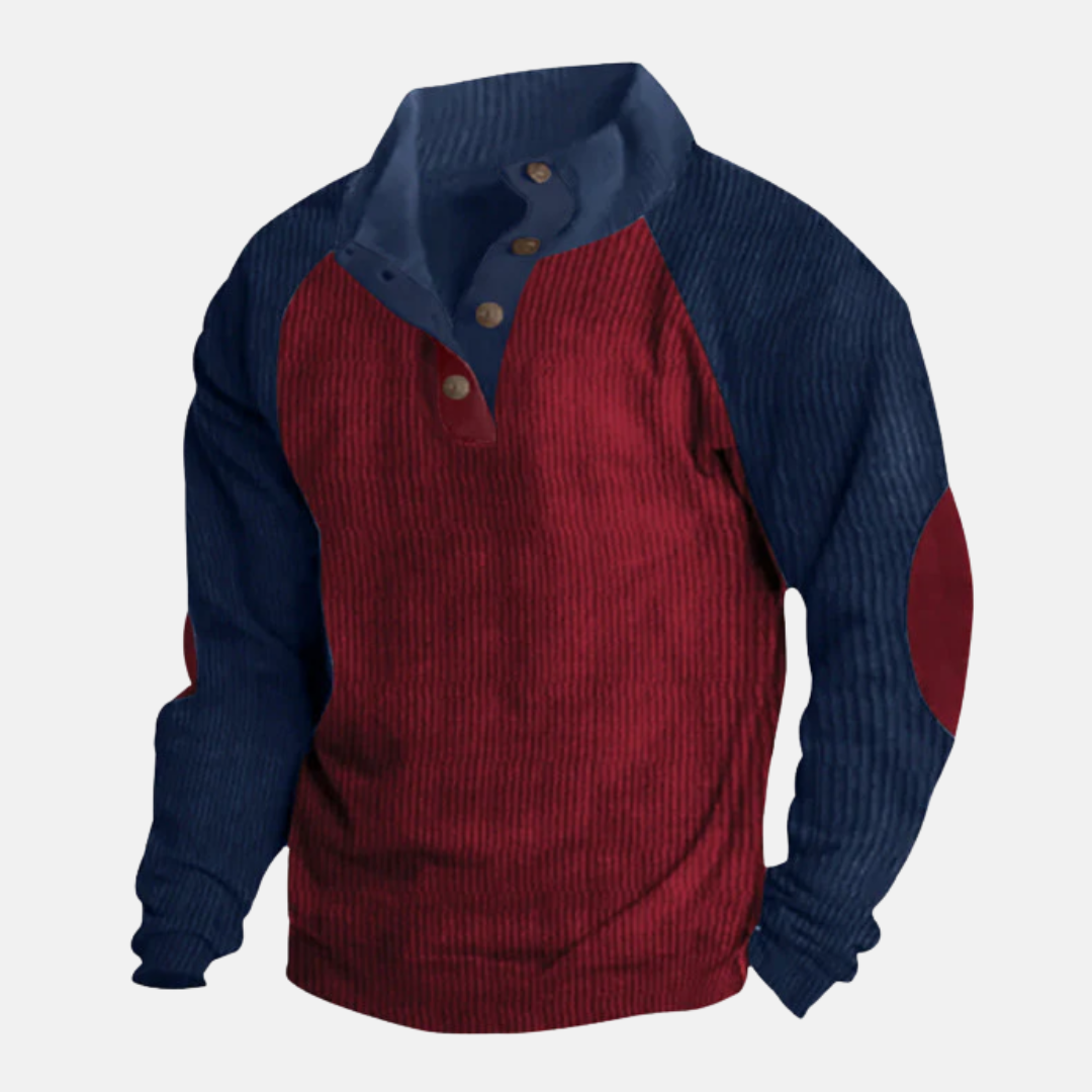 Comfortable sweater with ribbed sleeves and stand-up collar