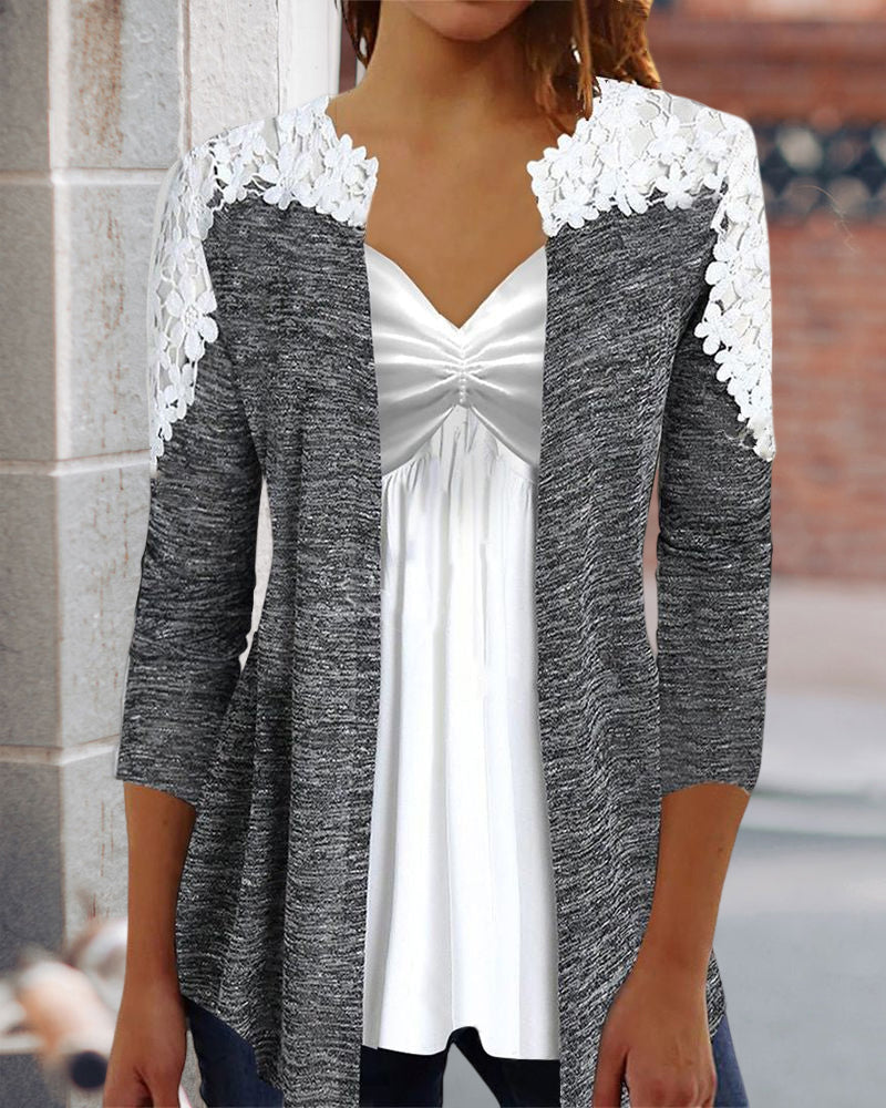 Elegantes Frauenkleid V-Ausschnitt Spitze - IdealeKleiden