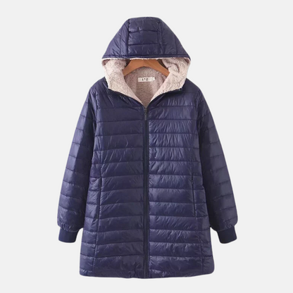Warm Quilted Jacket Mid-Length Hood Fleece