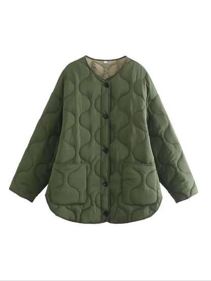 Oversized Quilted Jacket Olive Green Winter Style