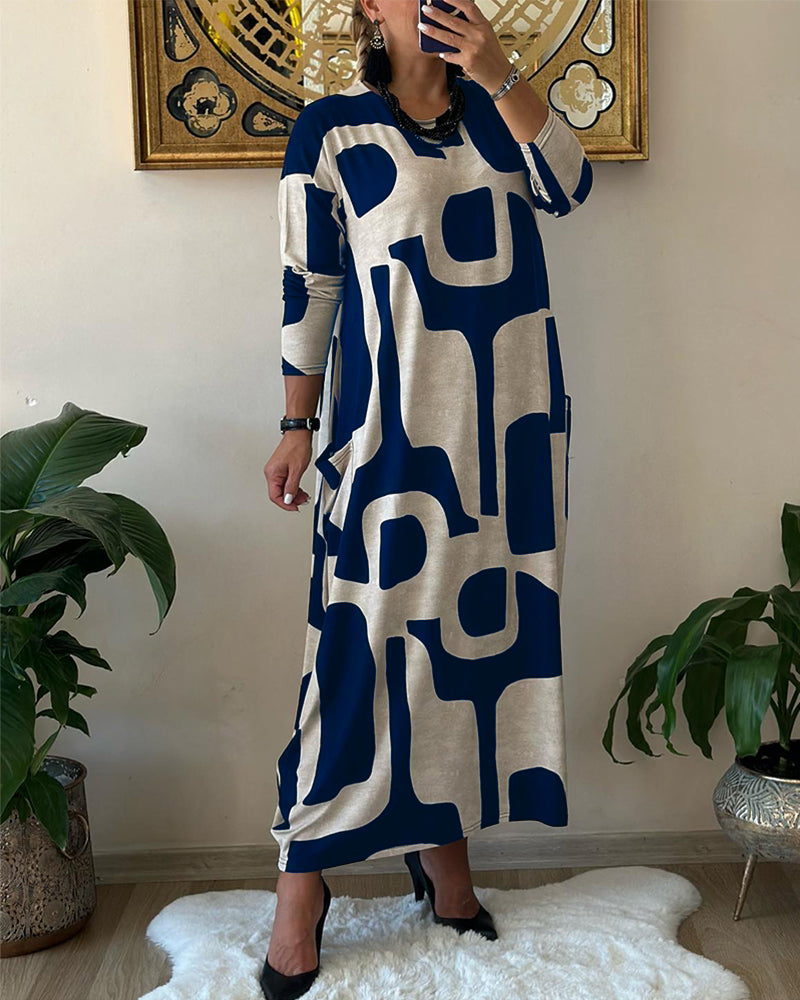 Women's Long-Sleeved Printed Dress