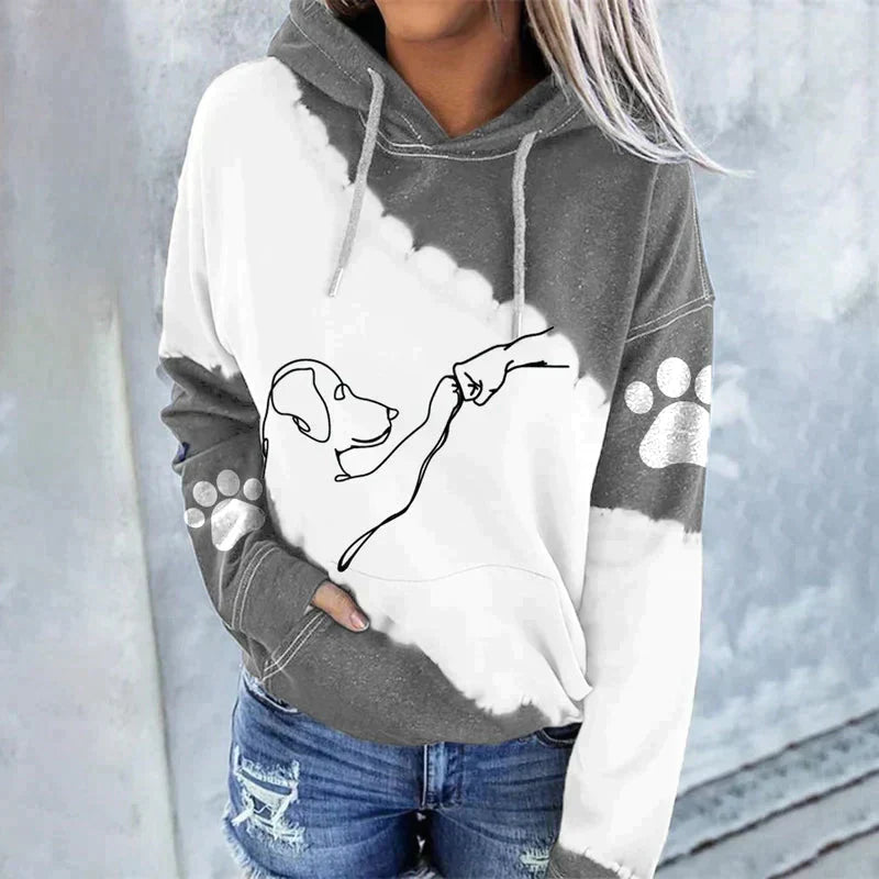 Stylish Hoodie Dog Motif Loose Fit