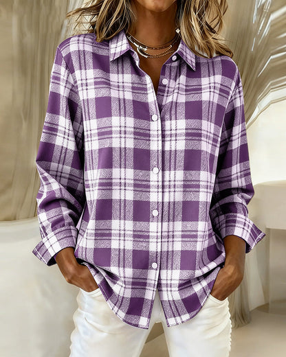 Elegant Plaid Long Sleeve Blouses