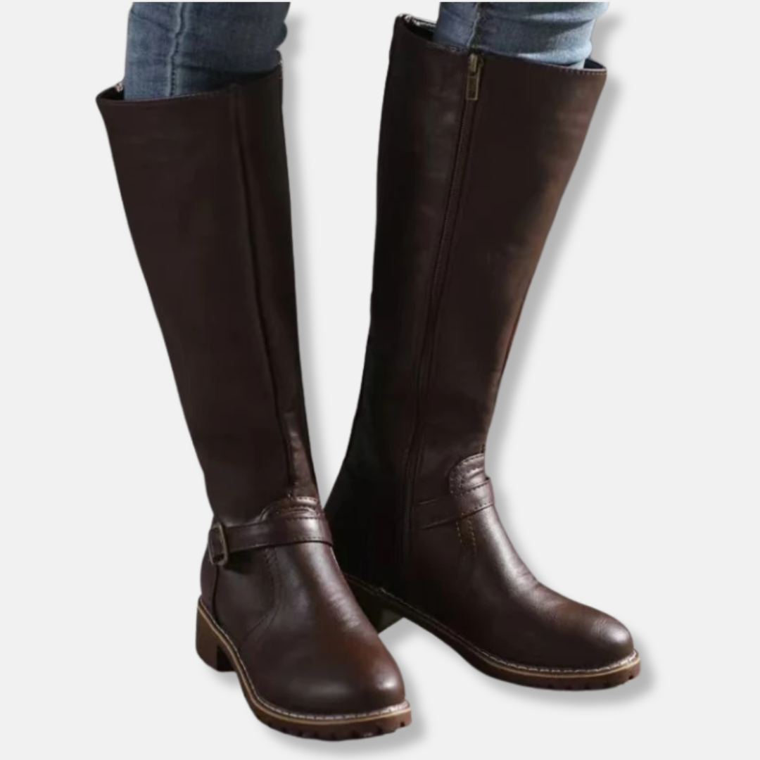 Knee-High Boots Faux Leather Double Zip