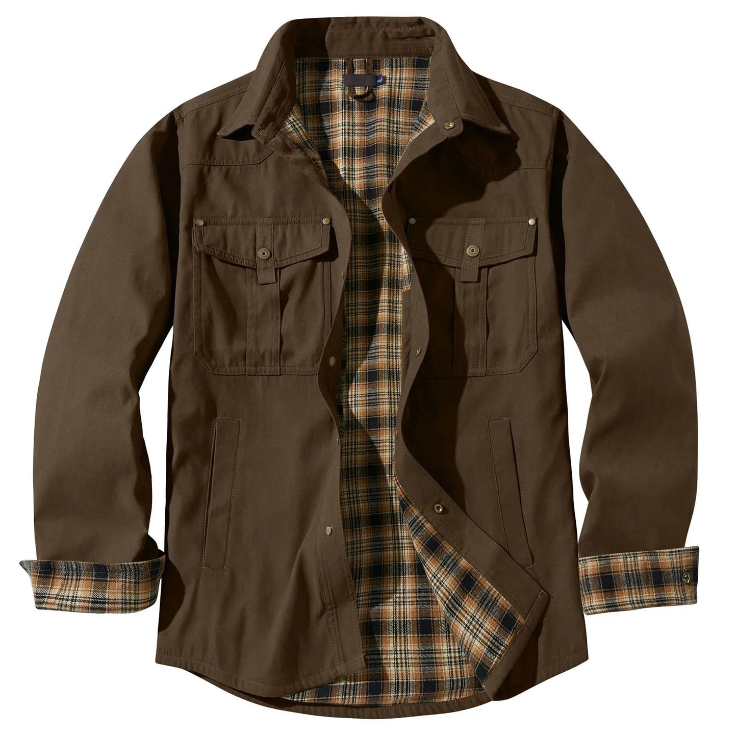 Men's Plus Size Flannel Plaid Hooded Jacket