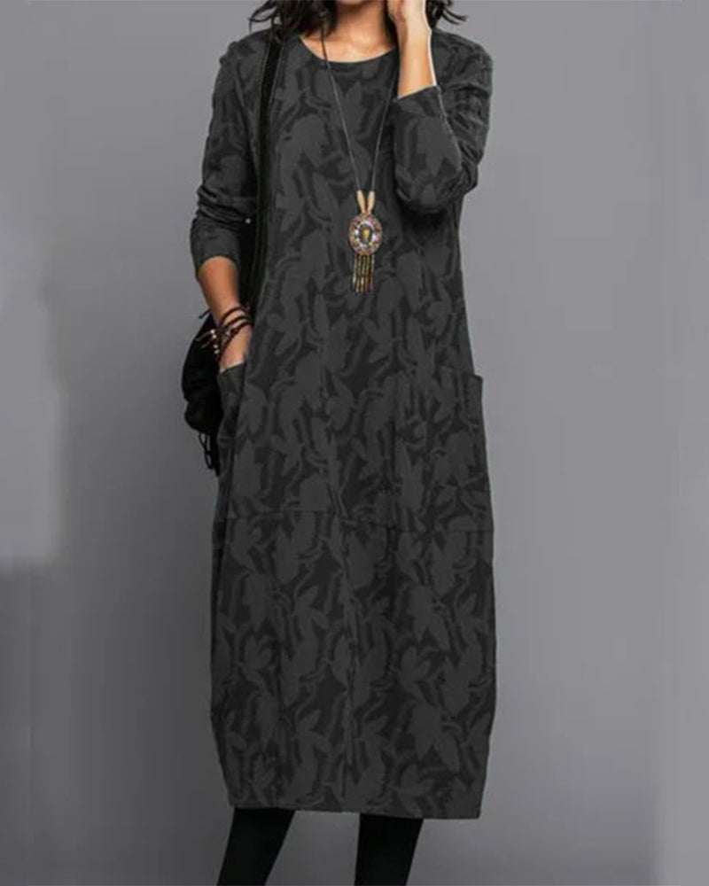 Elegant Long-Sleeved Dress with Pockets