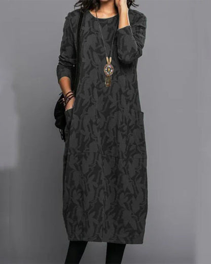 Elegant Long-Sleeved Dress with Pockets