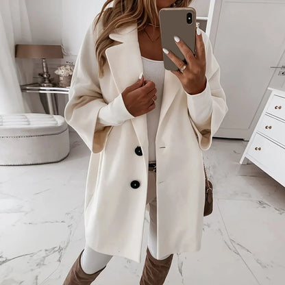 Women's long coat wool blend fitted classic
