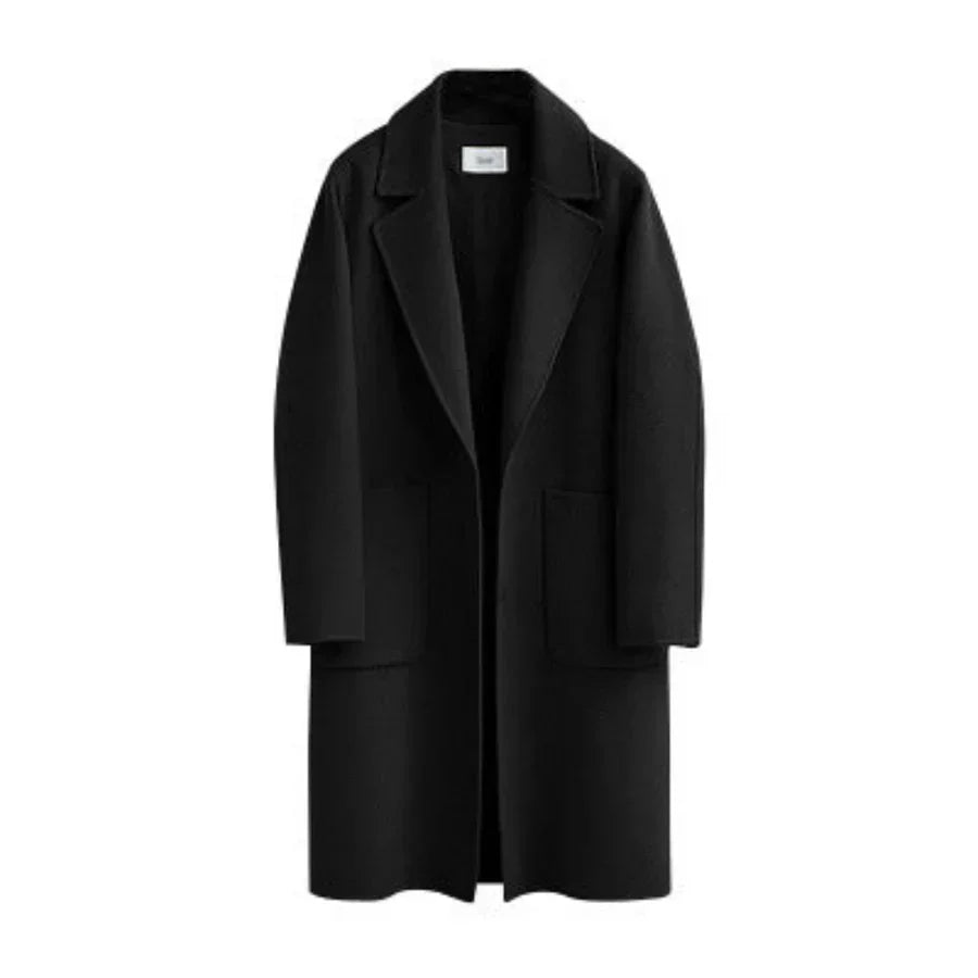 Elegant Trench Coat Wool Blend Loose Fit Longitudinal