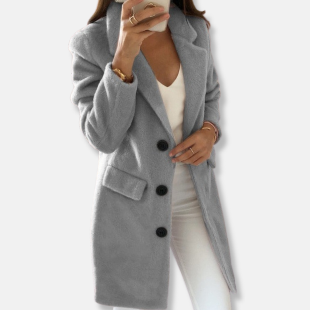 Elegant Wool Coat Classic Knee-Length with Buttons