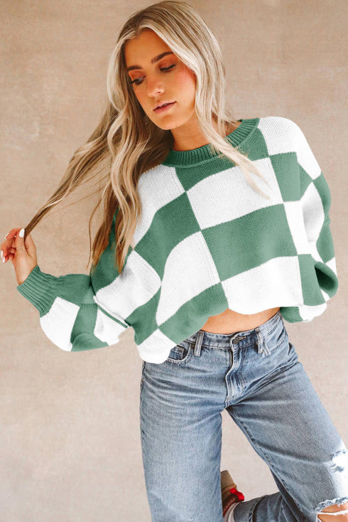 Checked Knitted Sweaters Warm Wintery