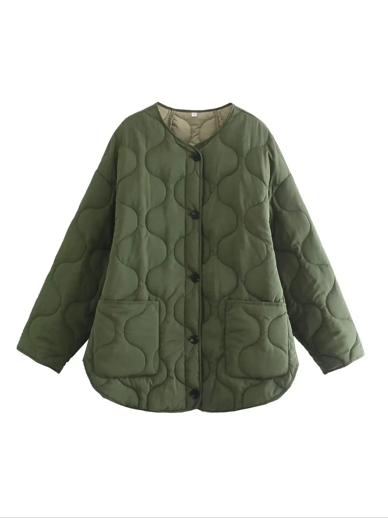 Olive Green Quilted Jacket Oversized Trendy Autumn Winter