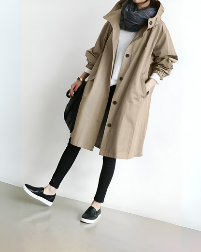 Elegant Women's Hooded Trench Coat