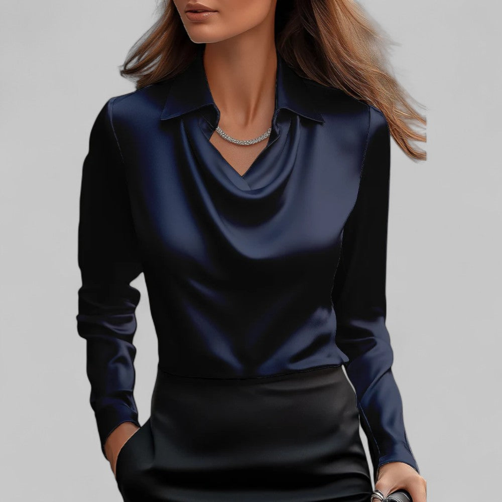 Elegant women's blouse with cowl neck satin look