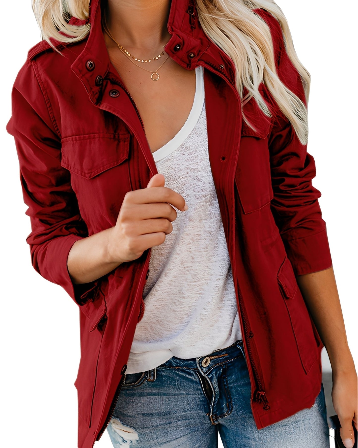 Damen Jeansjacke Bequem Mit Reißverschluss