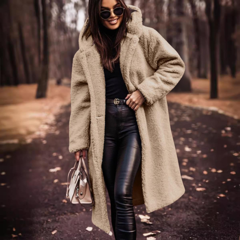 Damen Wintermantel Lang Teddyjacke Kapuze