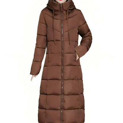 Women's Long Quilted Winter Jacket with Hood for Autumn