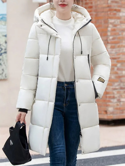Stylish Puffer Jacket Khaki Color Hood Zipper