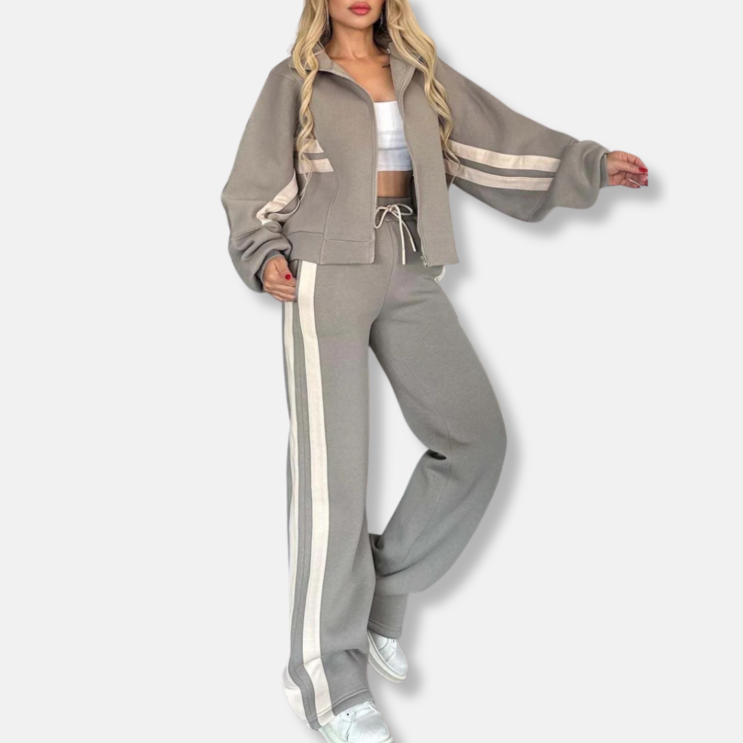 Casual Zip-Up Jacket Loose Fit Stripe Sleeves