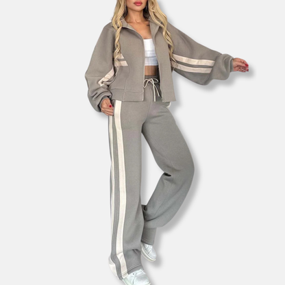 Casual Zip-Up Jacket Loose Fit Stripe Sleeves