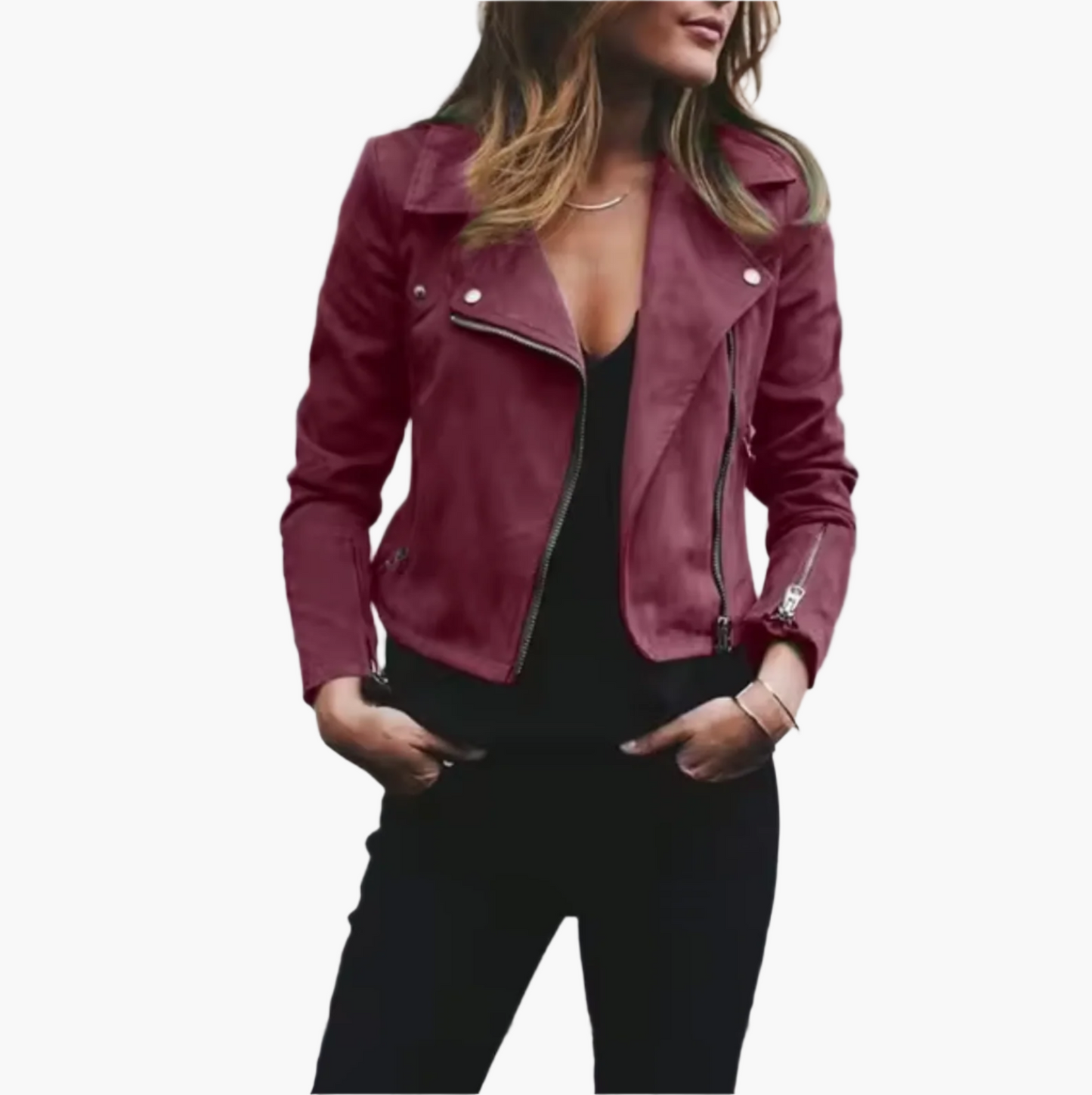 Fashionable Short Leather Biker Jacket