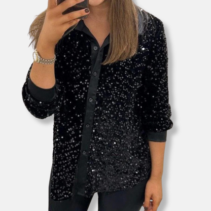 Festive Shirt with Sequins Loose Fit Elegant Collar