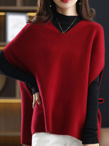 Women's V-Neck Knit Sweater Solid Color