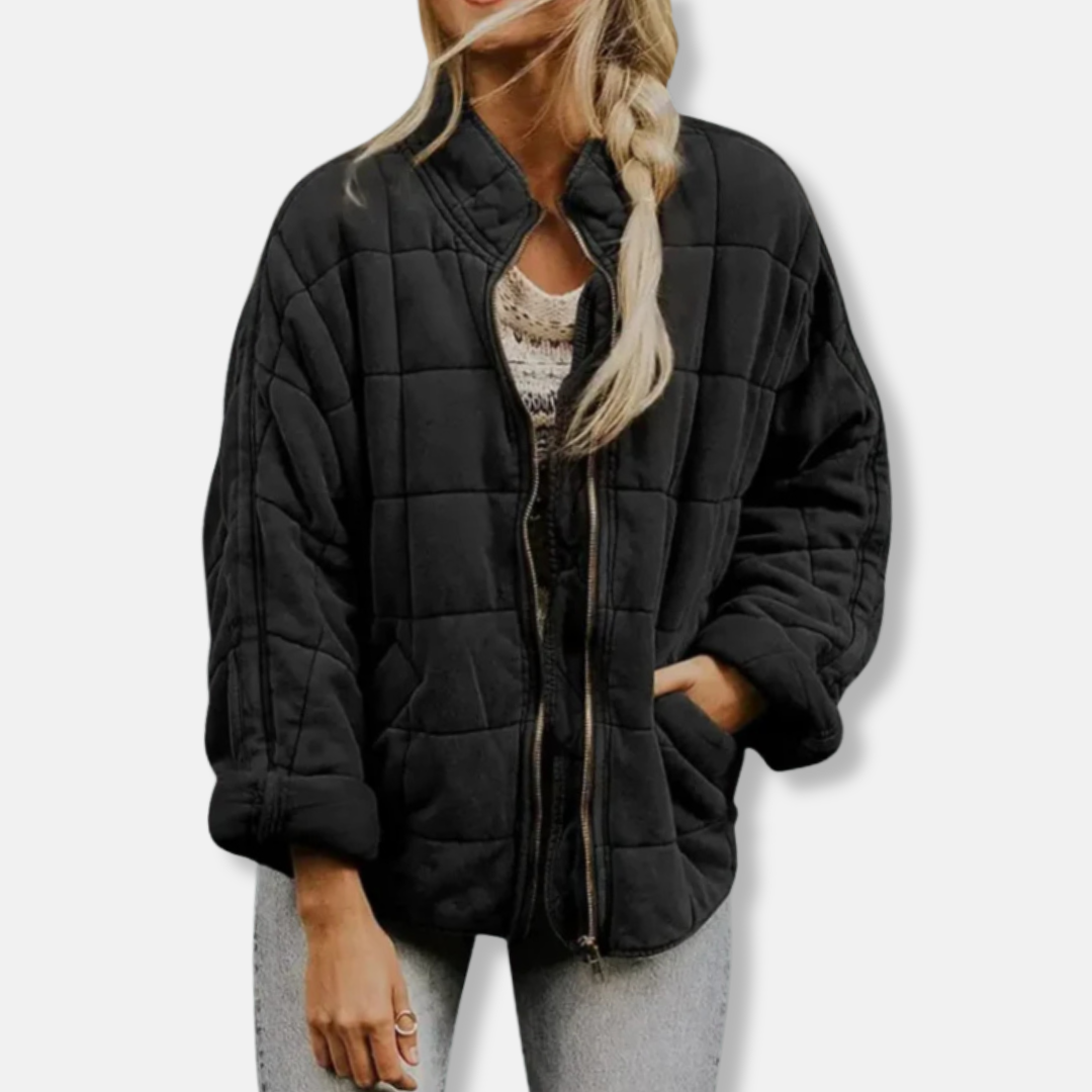Large Oversized Quilted Jacket with Stand-Up Collar