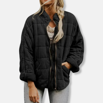 Large Oversized Quilted Jacket with Stand-Up Collar