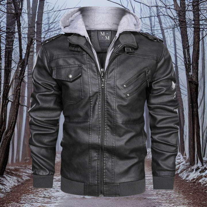 Warm leather jacket hood winter