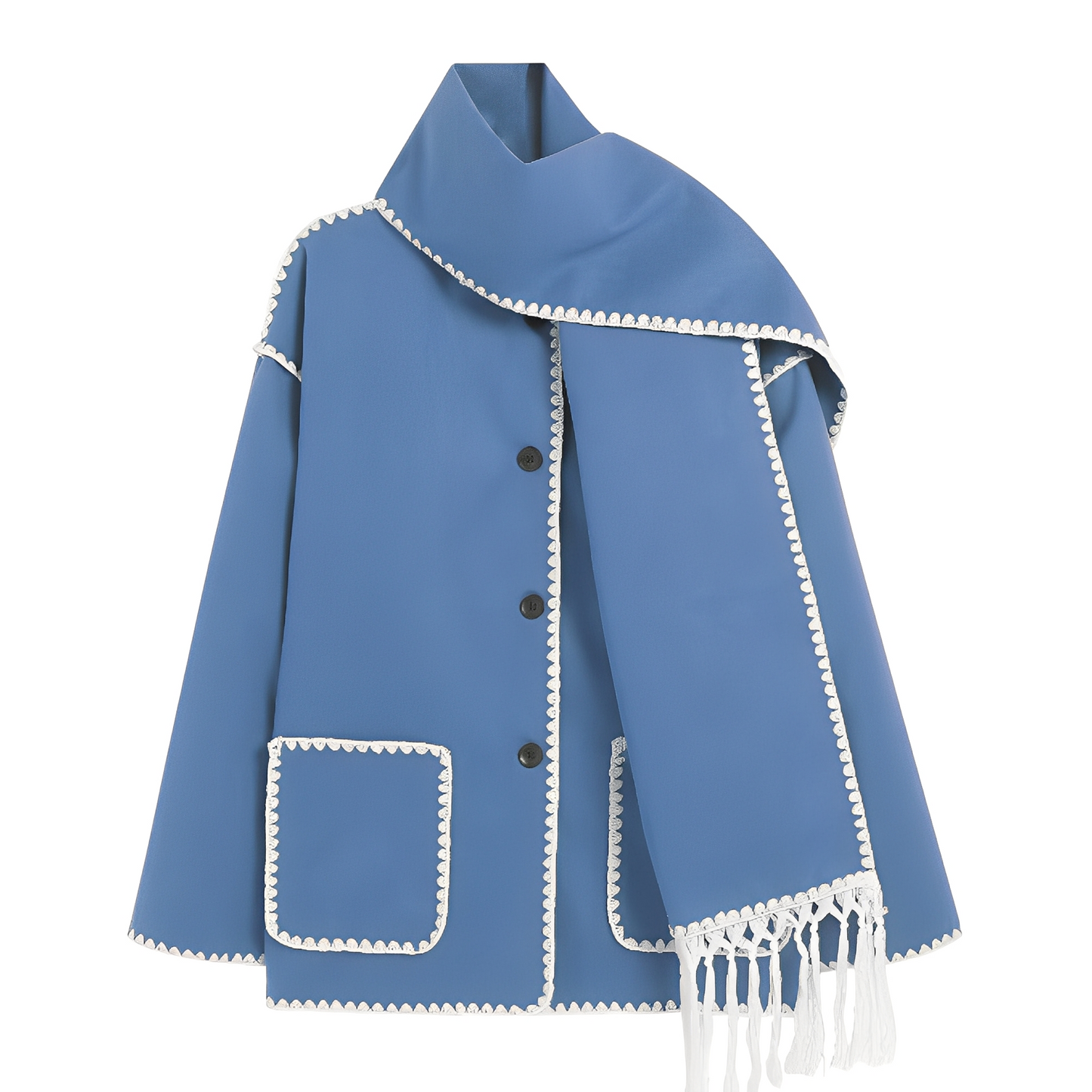 Elegant Women's Wool Jacket Scarf Collar