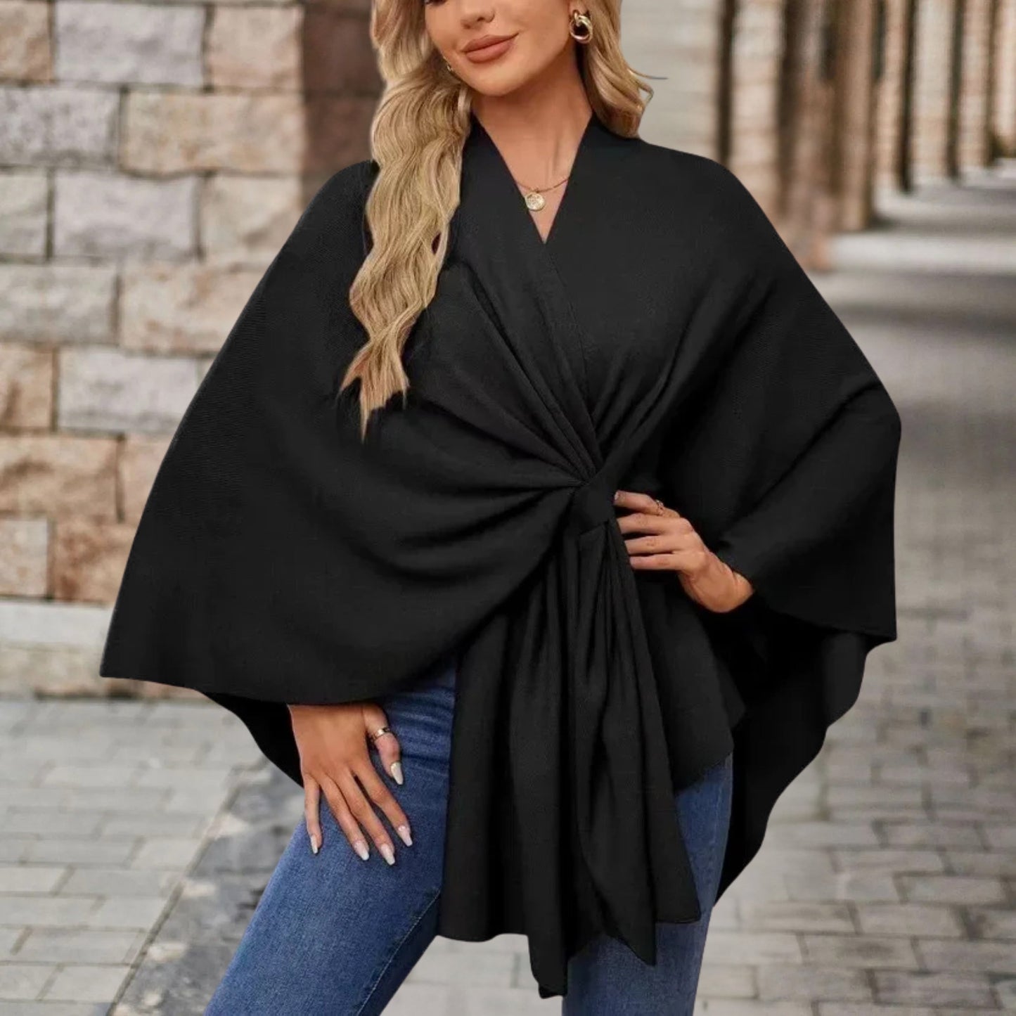 Women's top with cape effect and front knot