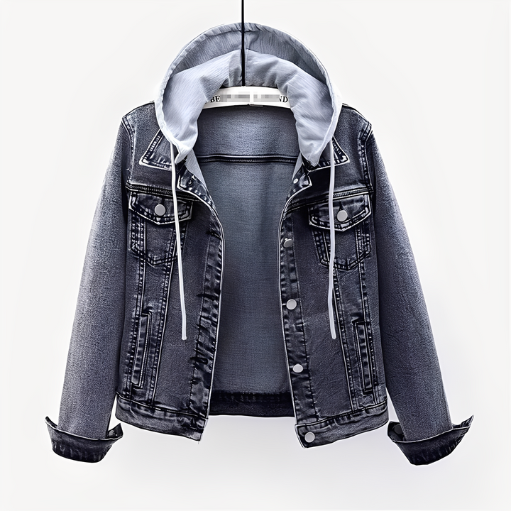 Frauen Jeansjacke Kapuze Trendy