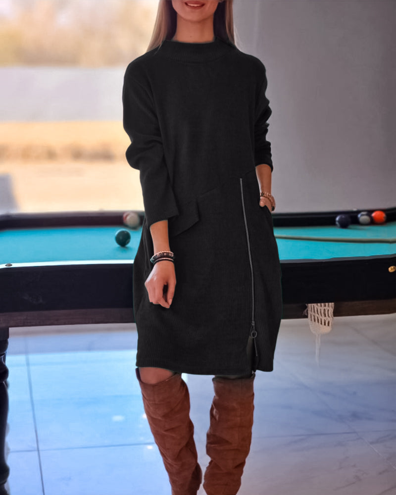 Elegant Long-Sleeve Dress With Zipper