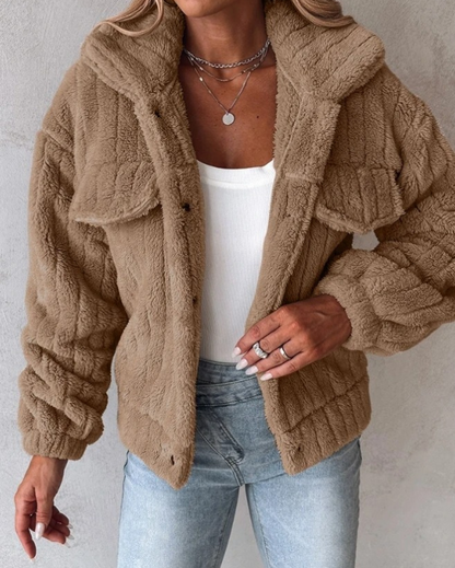 Women's Sherpa Jacket Button Closure Modern Sporty
