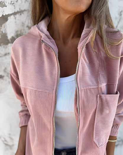 Stylish women's corduroy jacket with hood Casual
