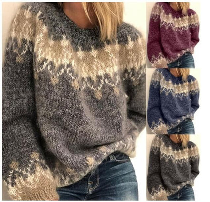 Weiche Strickpullover Damen Oversized Wollmischung Rundhals - IdealeKleiden