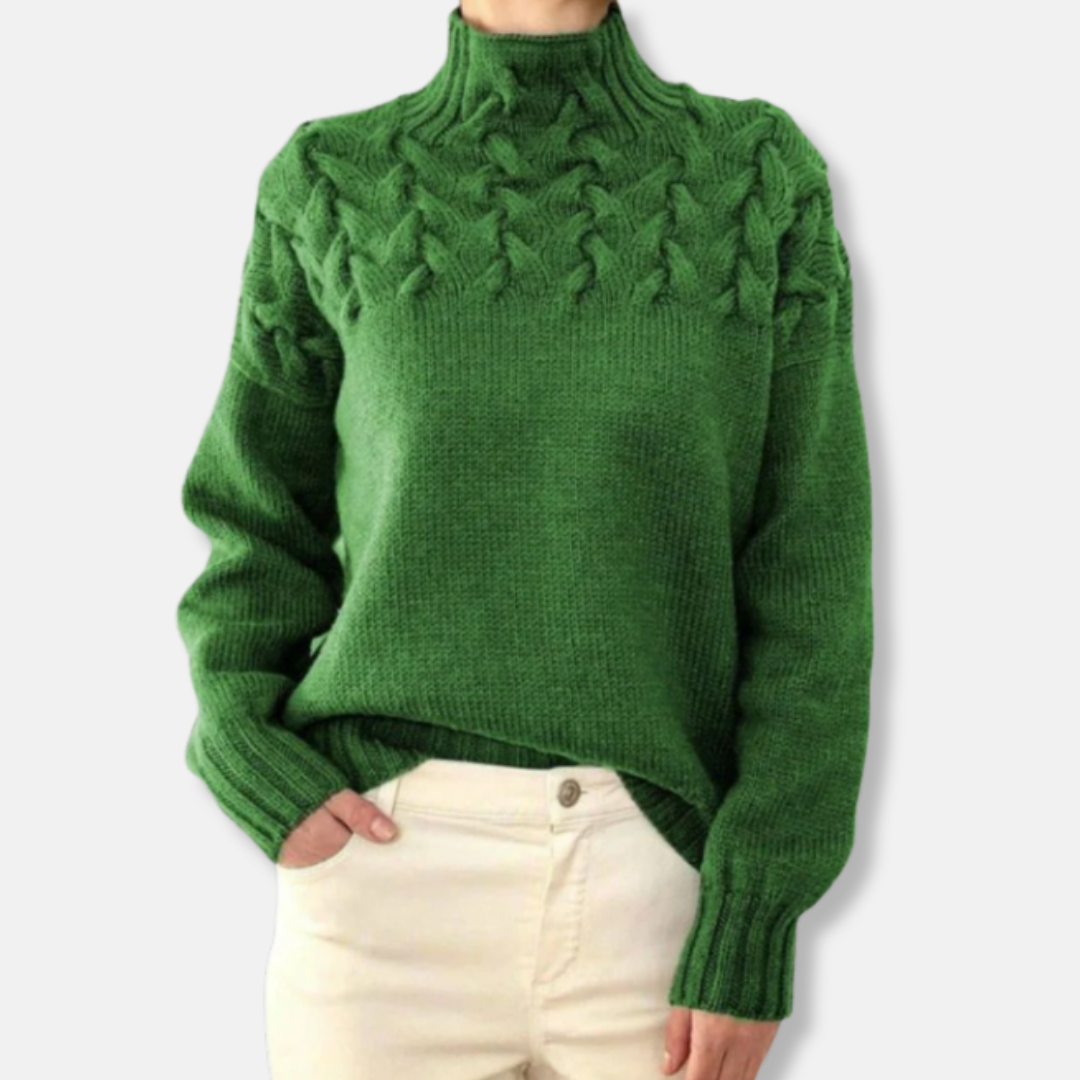 Wool Sweater High-Neck Protection Comfortable Cable Pattern