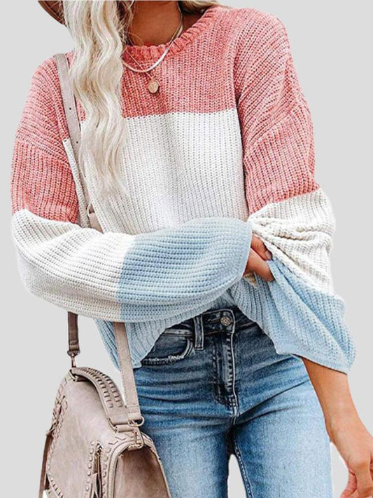 Herbstliche Strickpullover Farbblock Casual - IdealeKleiden