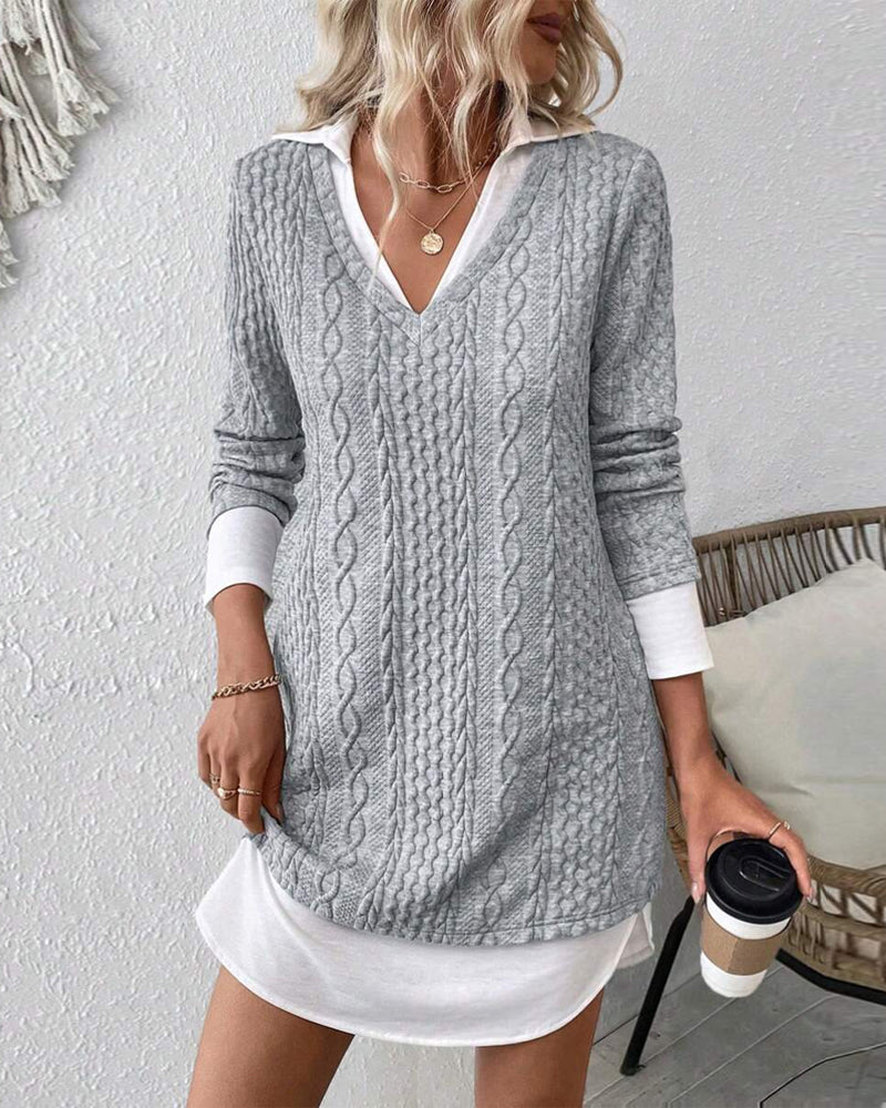 Fashionable Dress | Faux Shirt Collar Two-Piece Knit