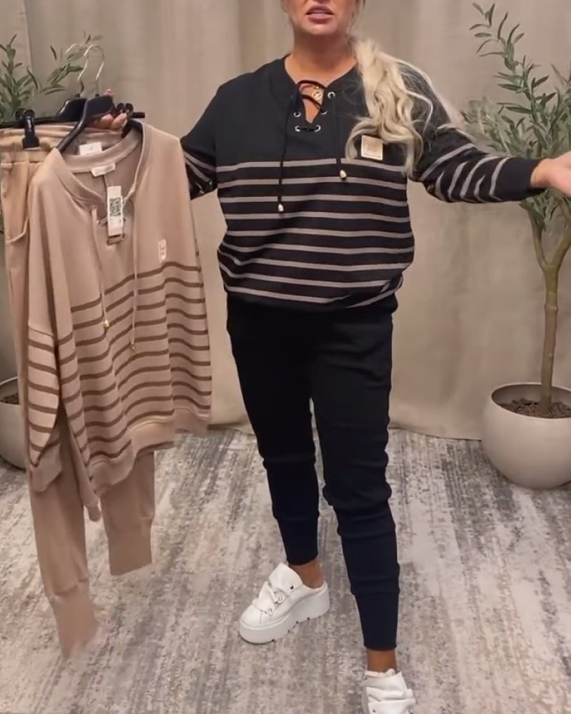 Comfortable Sporty Striped Ankle-Length Trousers