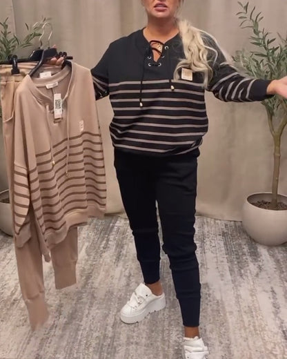 Comfortable Sporty Striped Ankle-Length Trousers