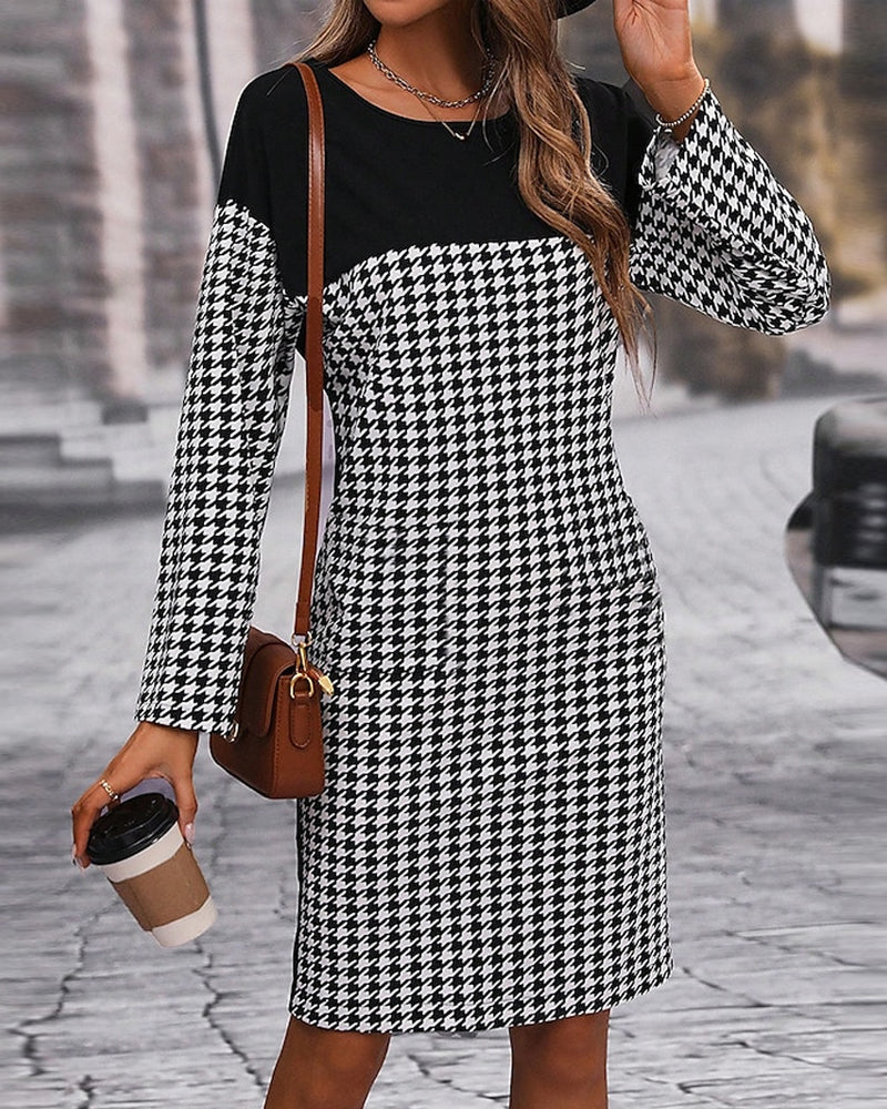Colorful Houndstooth Dress Patchwork Design