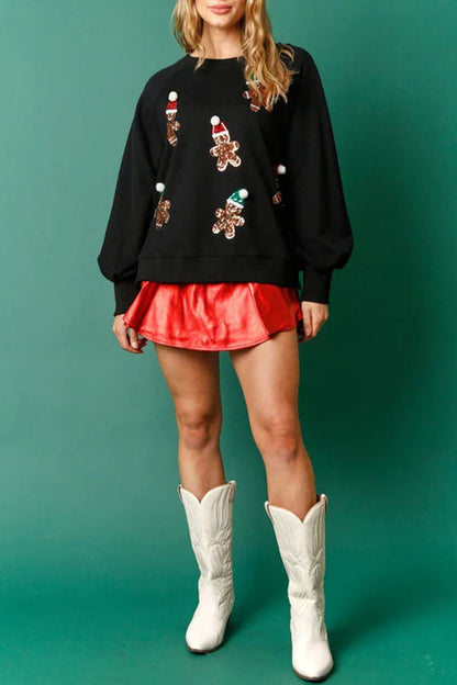 Weihnachten Sweatshirt Glitzer Lebkuchenmann Langarm - IdealeKleiden