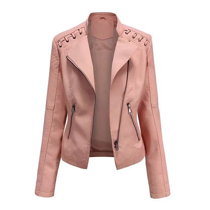 Women's Black Leather Jacket Zipper