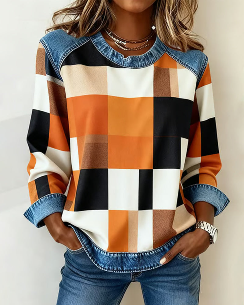 Modisches Karo-Kleid Farbenfroh Patchwork - IdealeKleiden