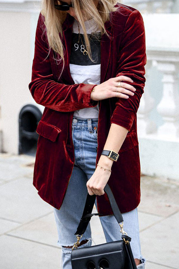 Stylish Velvet Blazer Women Streetwear